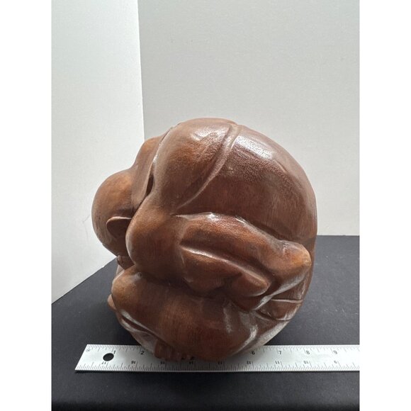 Hand-Carved Smooth Wooden Weeping Crying Buddah 8” Solid Yogi Sculpture Sorrowfu - Picture 6 of 11